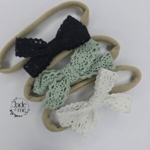 Lace Bows In Head Bands - Trio Set - Black, White and Pistachio Green
