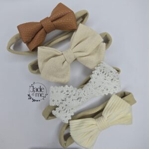 Elegant in White, Cream and Leather, 4 headbands in set