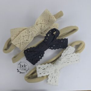 Lace Bows In Head Bands - Trio Set - Black, White And Cream