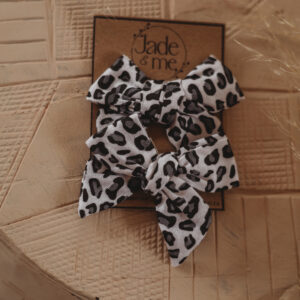 Raven Hair Bow Clip In White With Black And Grey Animal Print