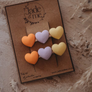 Three Hearts Hair Clip - Orange, Purple, Yellow