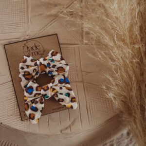 Raven Hair Bow Clip In Cream With Colourful Animal Print