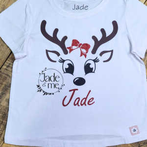 Christmas T-Shirt - Girly Reindeer with Bow #2