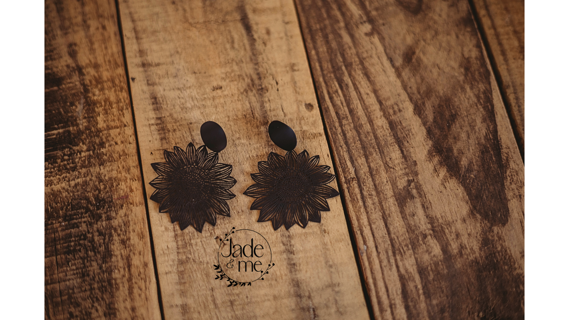 Black Hollow Out Sun Flower Earrings - Image 2