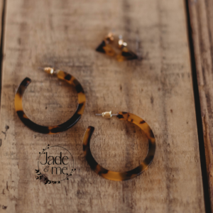 Brownish Blackish Hoop Earrings With Triangle Studs