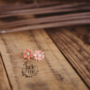 Pink Flower Stud With White