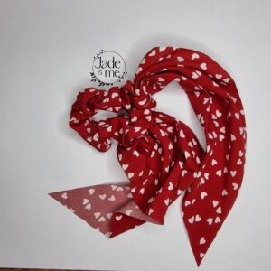 Scrunchie with Tail, Heart Pattern in Red