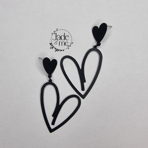 Heart Drop Earrings in Black