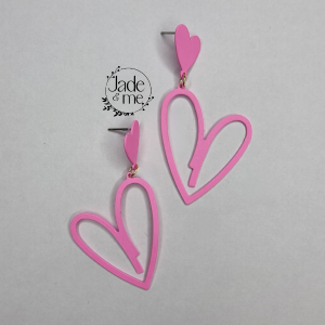 Heart Drop Earrings in Pink