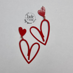 Heart Drop Earrings in Red