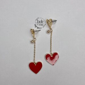 Drop Red Heart Earring in Gold