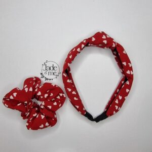 Red with Little White Hearts, Alice Band and Scrunchie Set